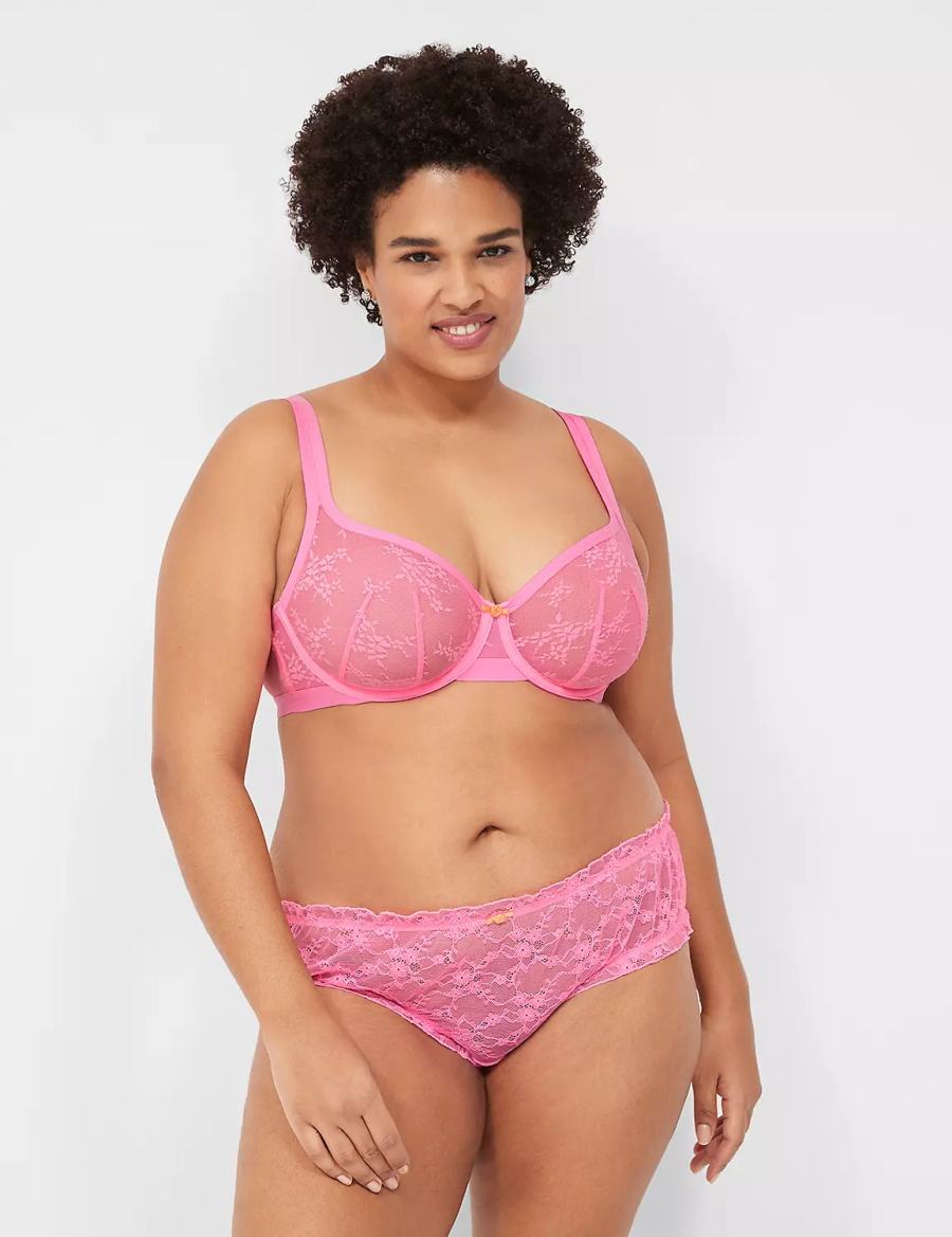 Women Lane Bryant Delicate Lace Unlined Square-Neck T-Shirt Bra Pink | NME8137LK