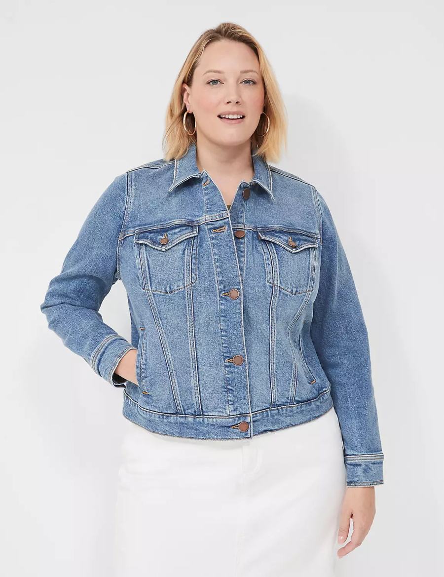 Women Lane Bryant Denim Jackets Blue | OYO2373NL