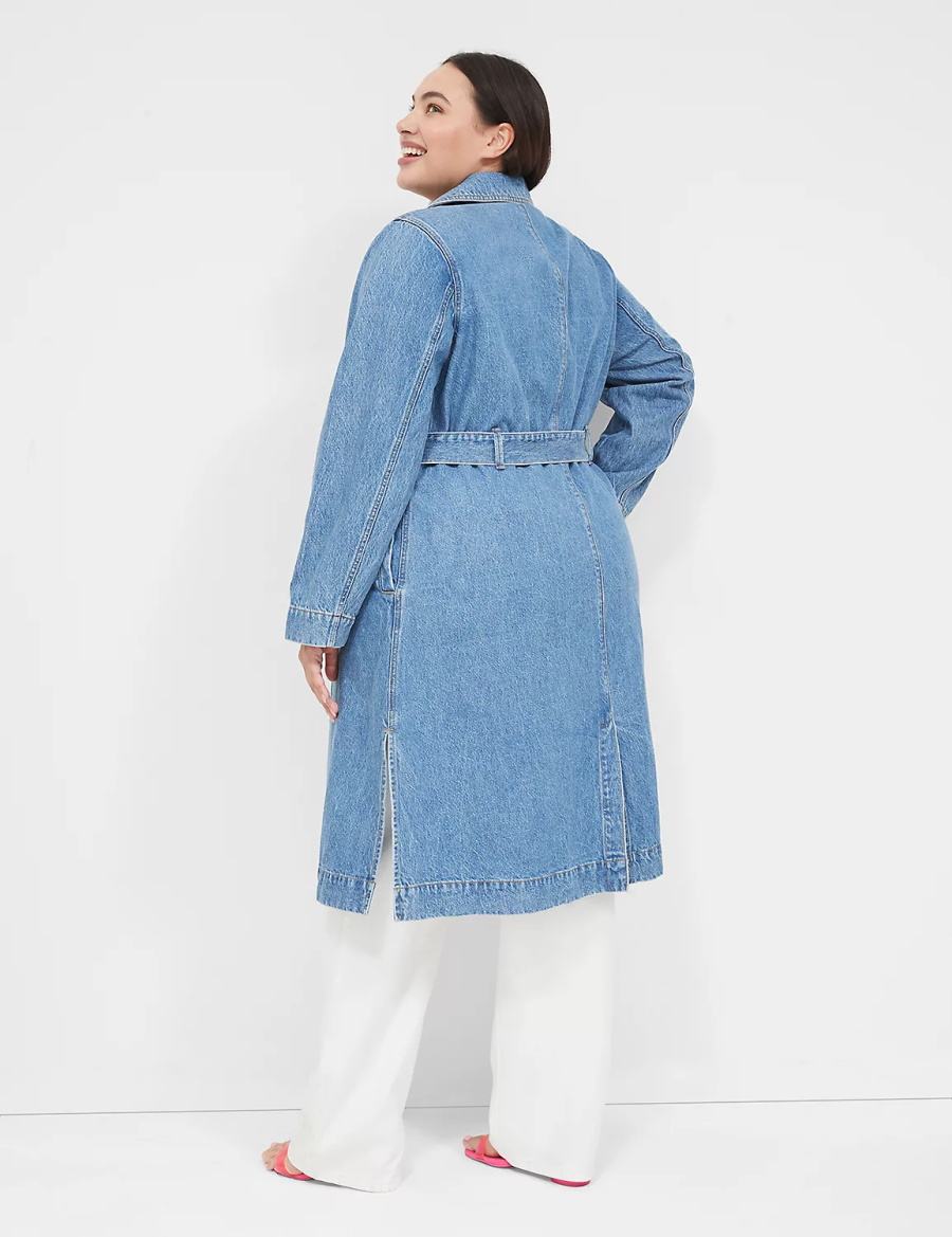 Women Lane Bryant Denimed Trench Trench Coat Blue | TTM4084YU