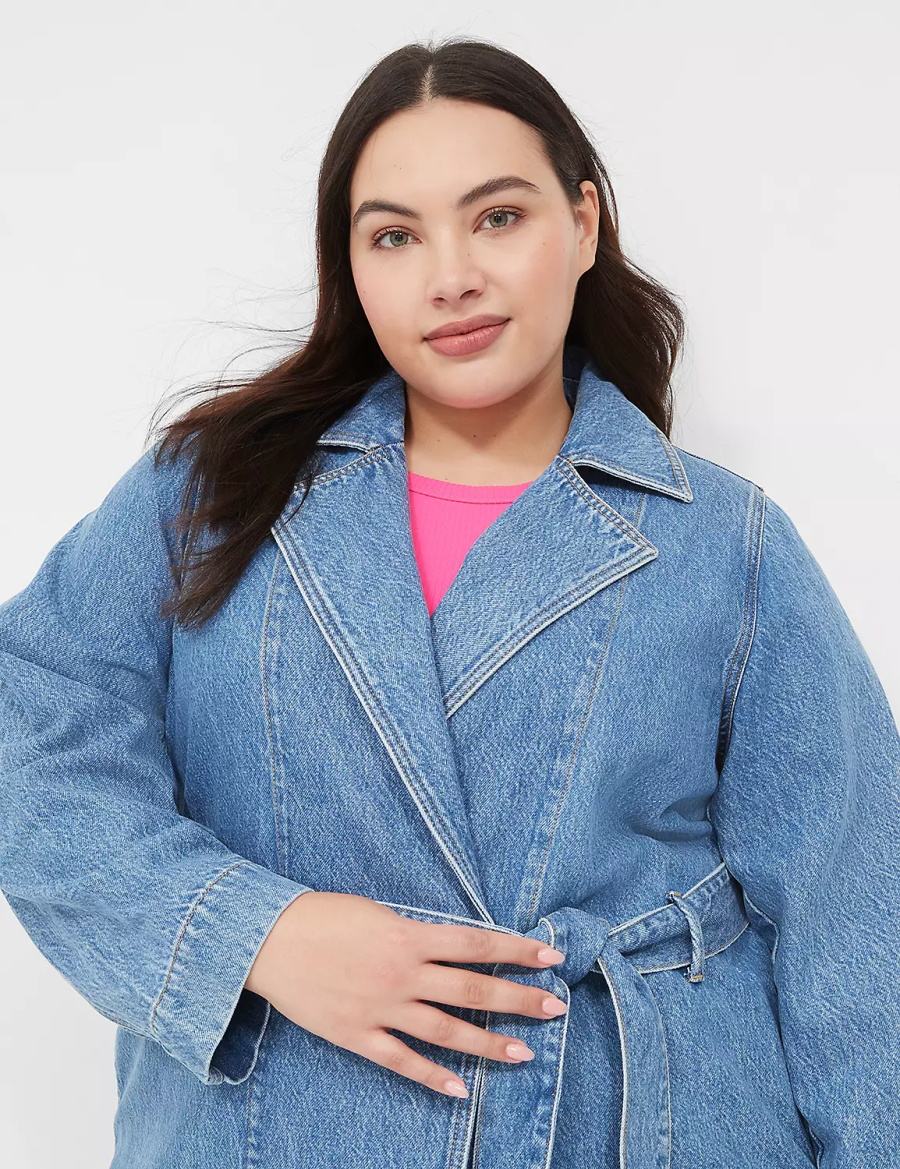 Women Lane Bryant Denimed Trench Trench Coat Blue | TTM4084YU