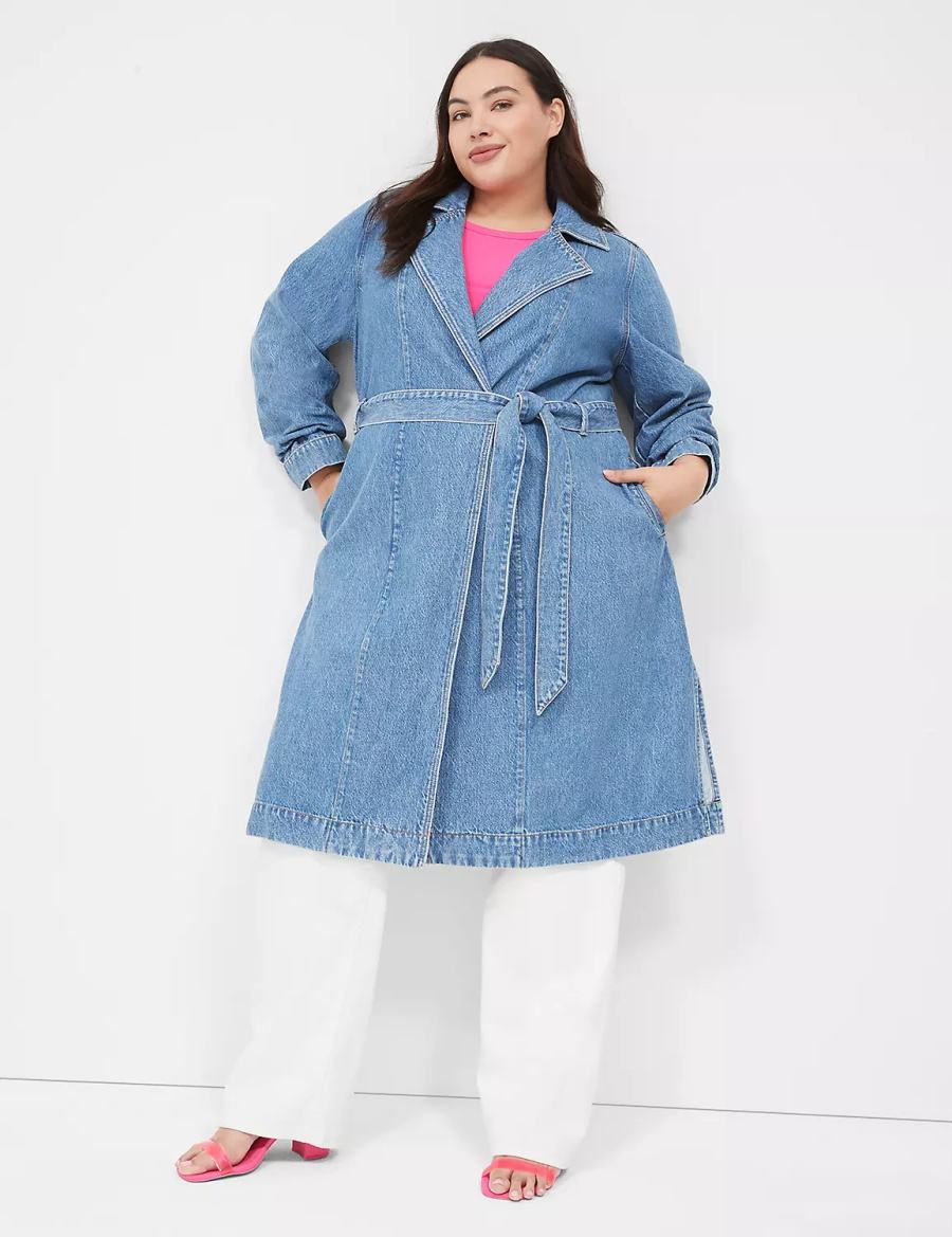 Women Lane Bryant Denimed Trench Trench Coat Blue | TTM4084YU