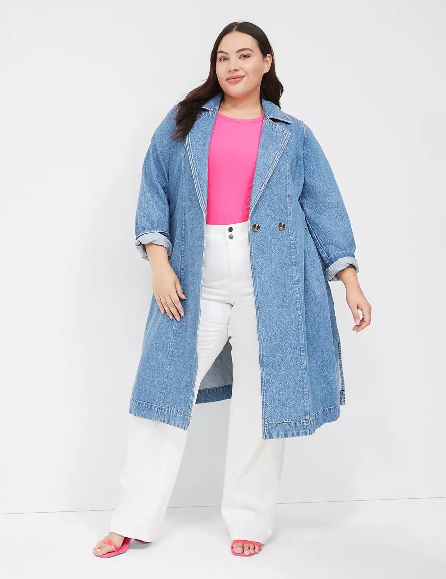 Women Lane Bryant Denimed Trench Trench Coat Blue | TTM4084YU