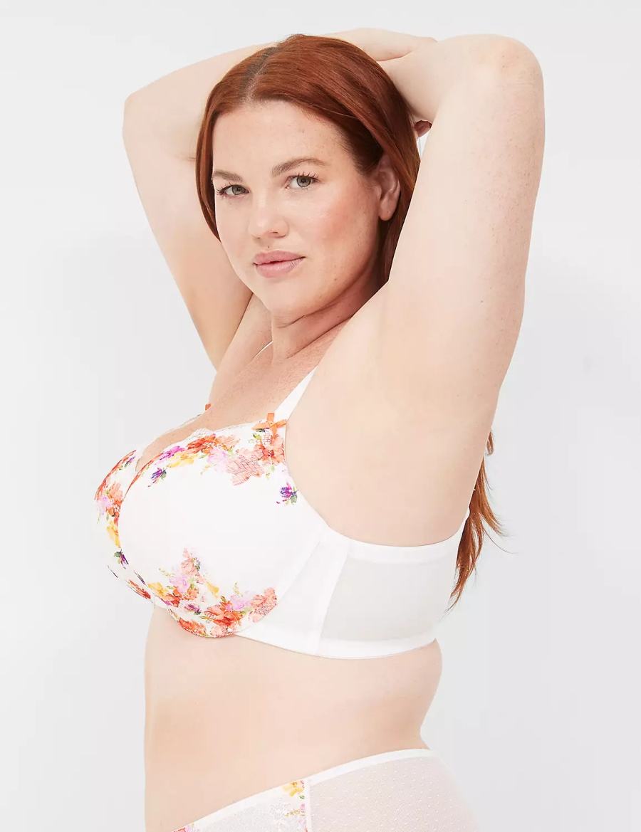 Women Lane Bryant Digital Print Lace Boost Balconette Bra White | WFP5668WZ