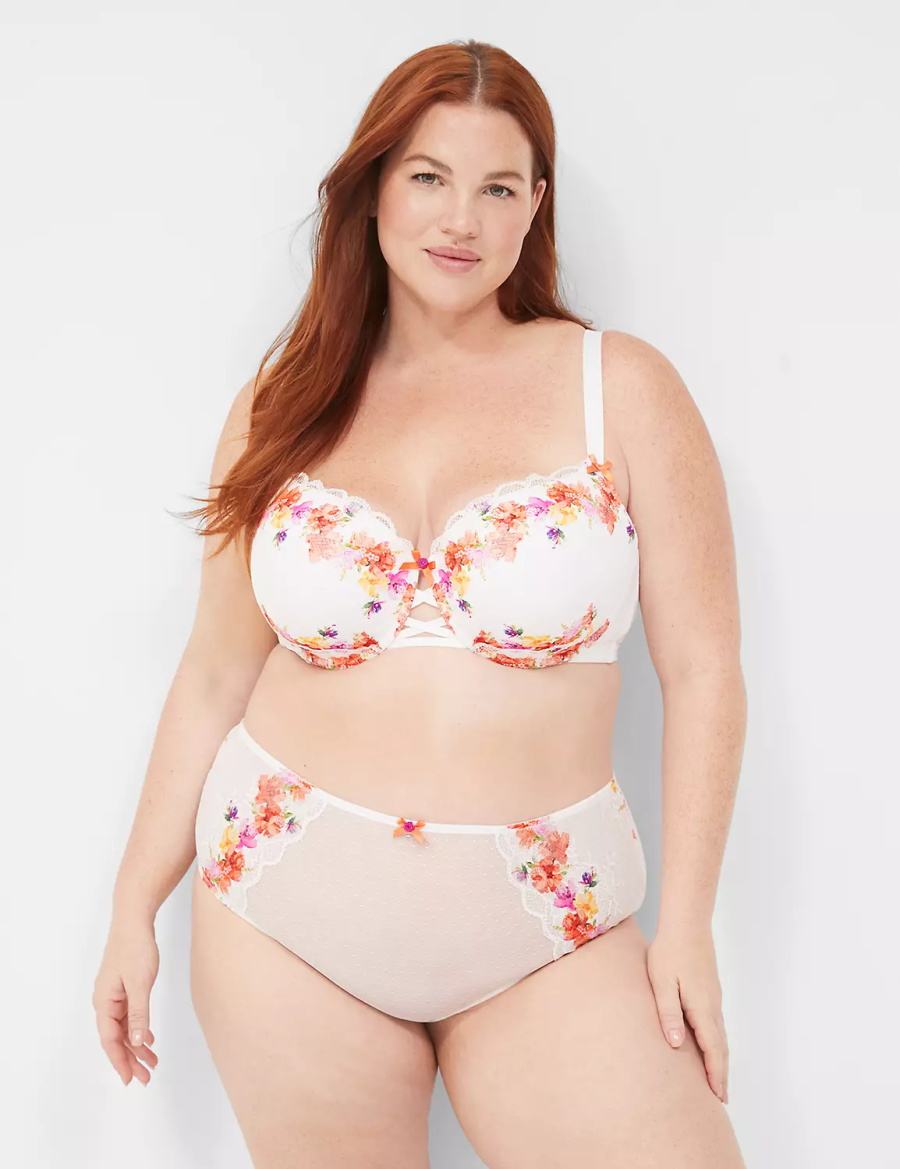 Women Lane Bryant Digital Print Lace Boost Balconette Bra White | WFP5668WZ