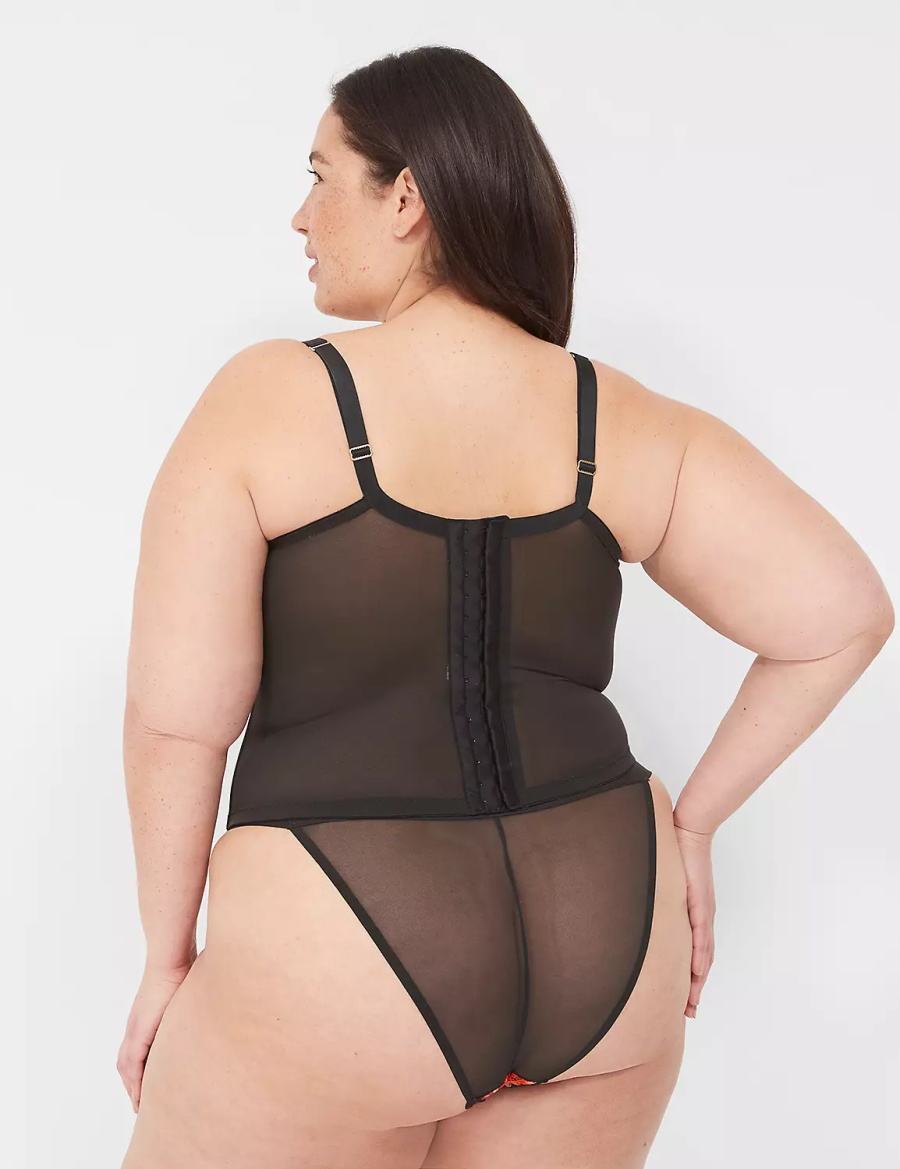 Women Lane Bryant Digital Print Lace Brazilian Panty Black | KEY6260AV