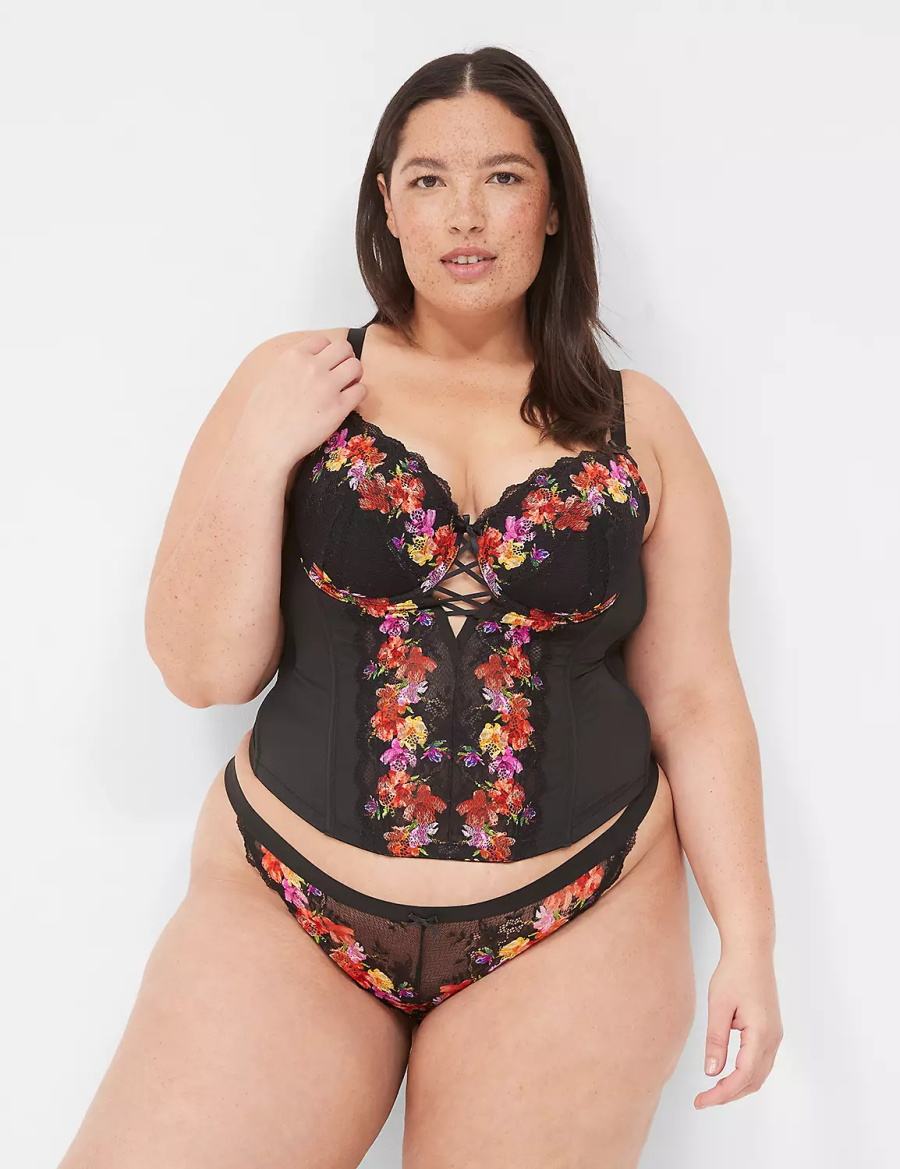Women Lane Bryant Digital Print Lace Brazilian Panty Black | KEY6260AV