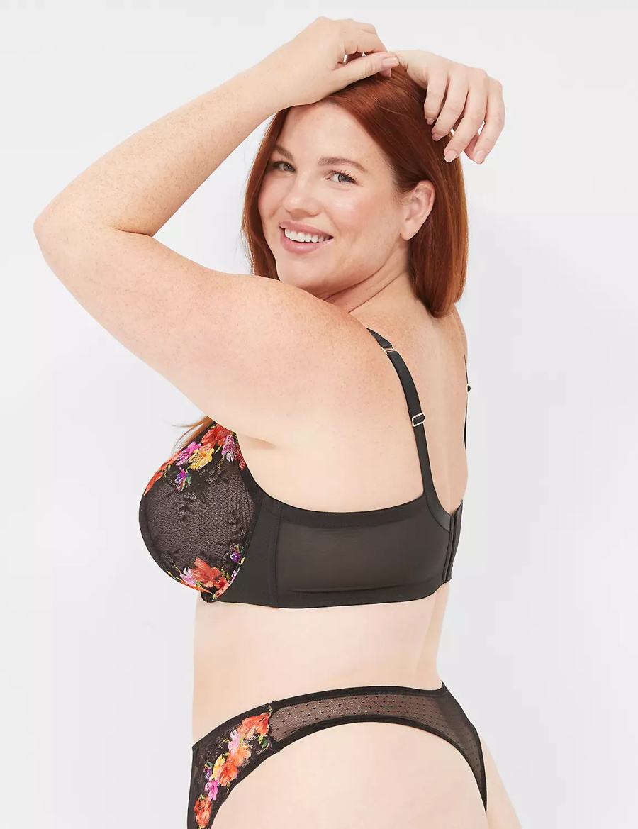 Women Lane Bryant Digital Print Lace High-Leg Thong Panty Black | LVP5128BS
