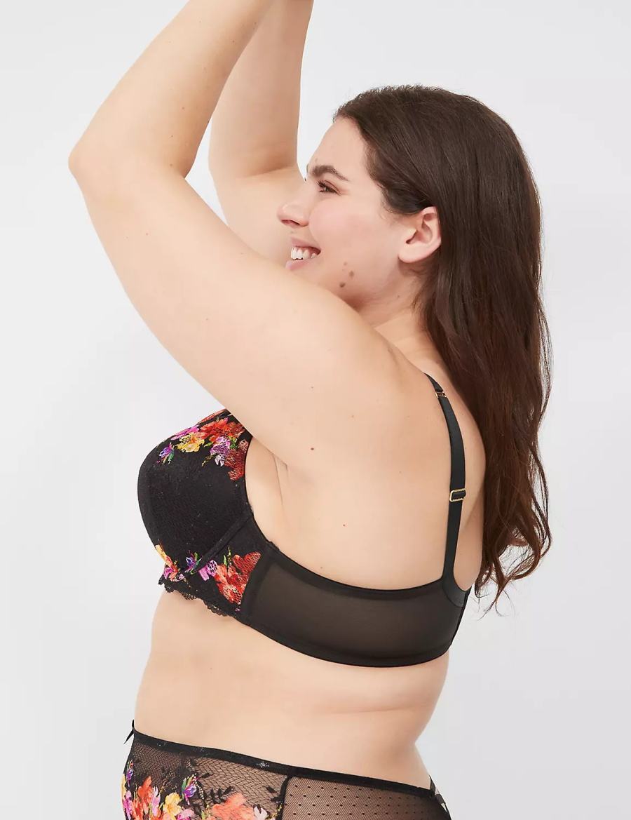 Women Lane Bryant Digital Print Lace Lightly Lined V-Wire Bralettes Black | IFV3778MI