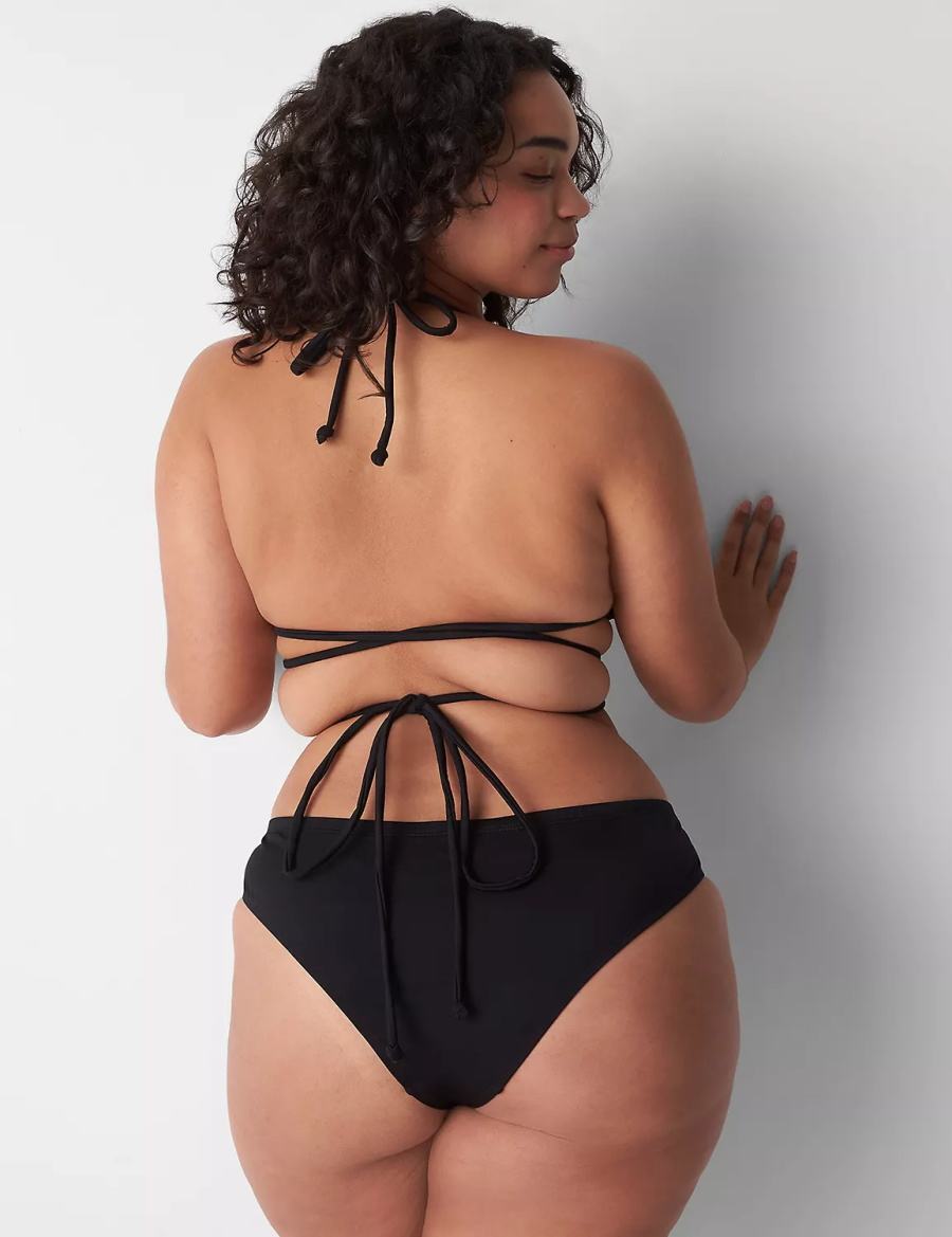 Women Lane Bryant Dipped Tanga Swim Bikini Bottom Black | VSC1009VC