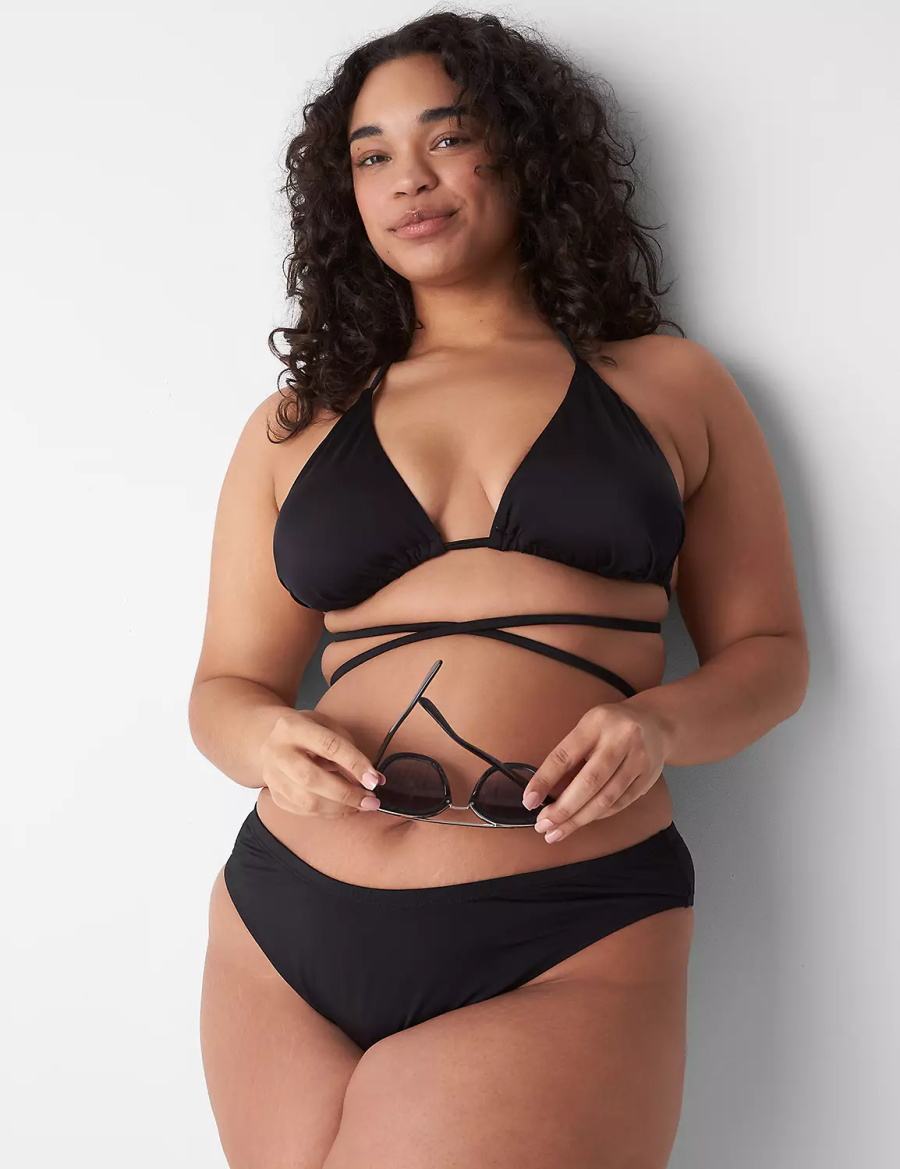 Women Lane Bryant Dipped Tanga Swim Bikini Bottom Black | VSC1009VC