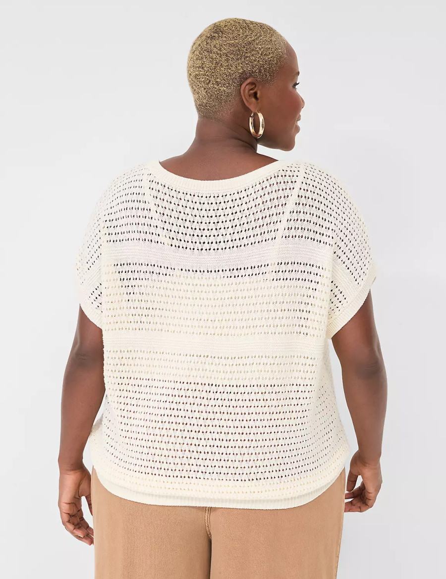 Women Lane Bryant Dolman Short-Sleeve Stitch Sweaters White | ANS6949JQ