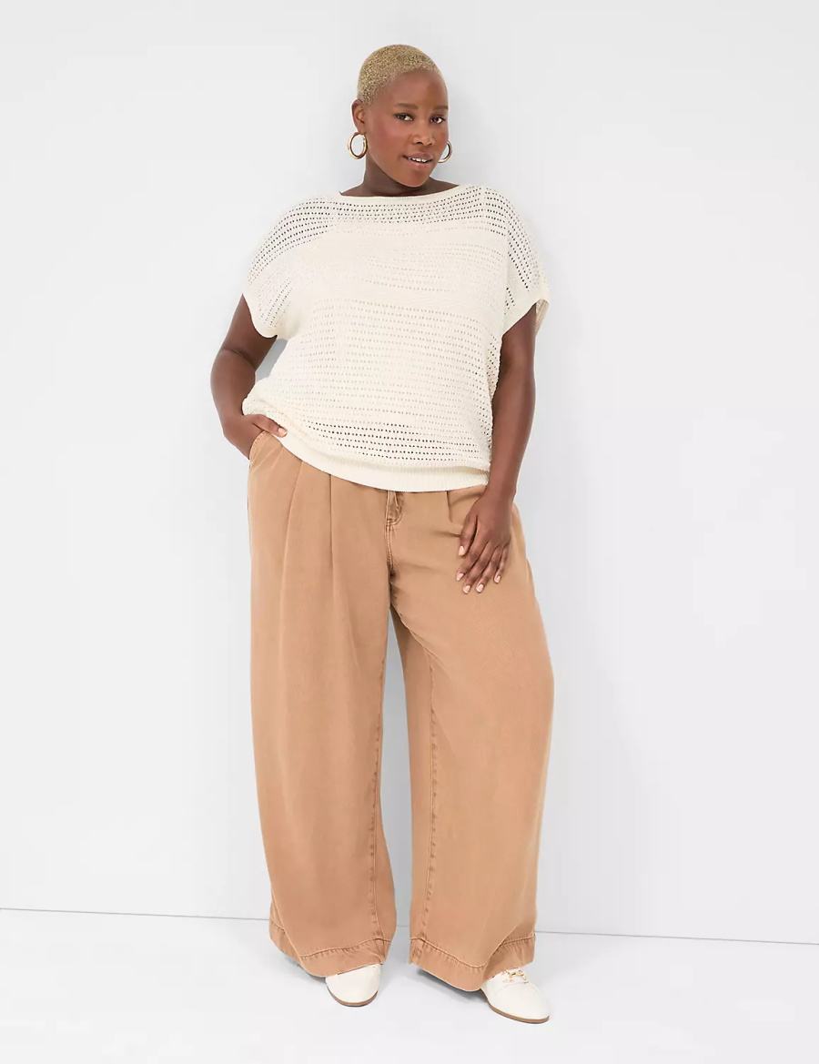 Women Lane Bryant Dolman Short-Sleeve Stitch Sweaters White | ANS6949JQ