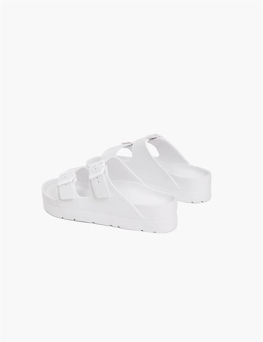 Women Lane Bryant Double-Band Slide Sandals White | HSO119XI