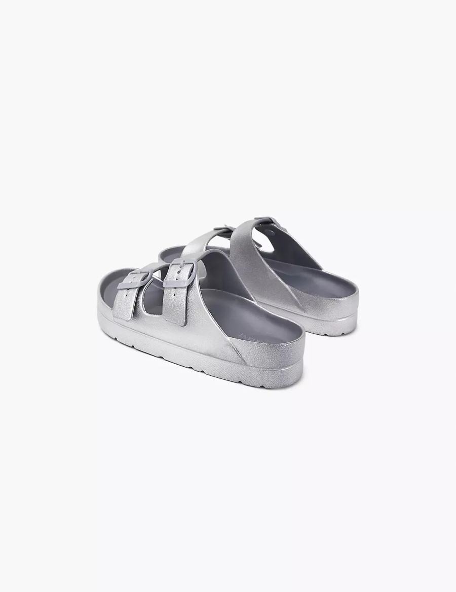 Women Lane Bryant Double-Band Slide Sandals Grey | HGV609KJ