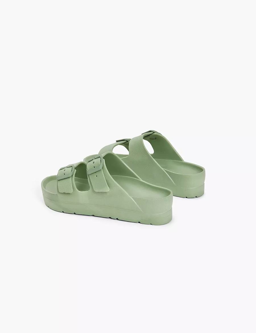 Women Lane Bryant Double-Band Slide Sandals Green | IBB228NC