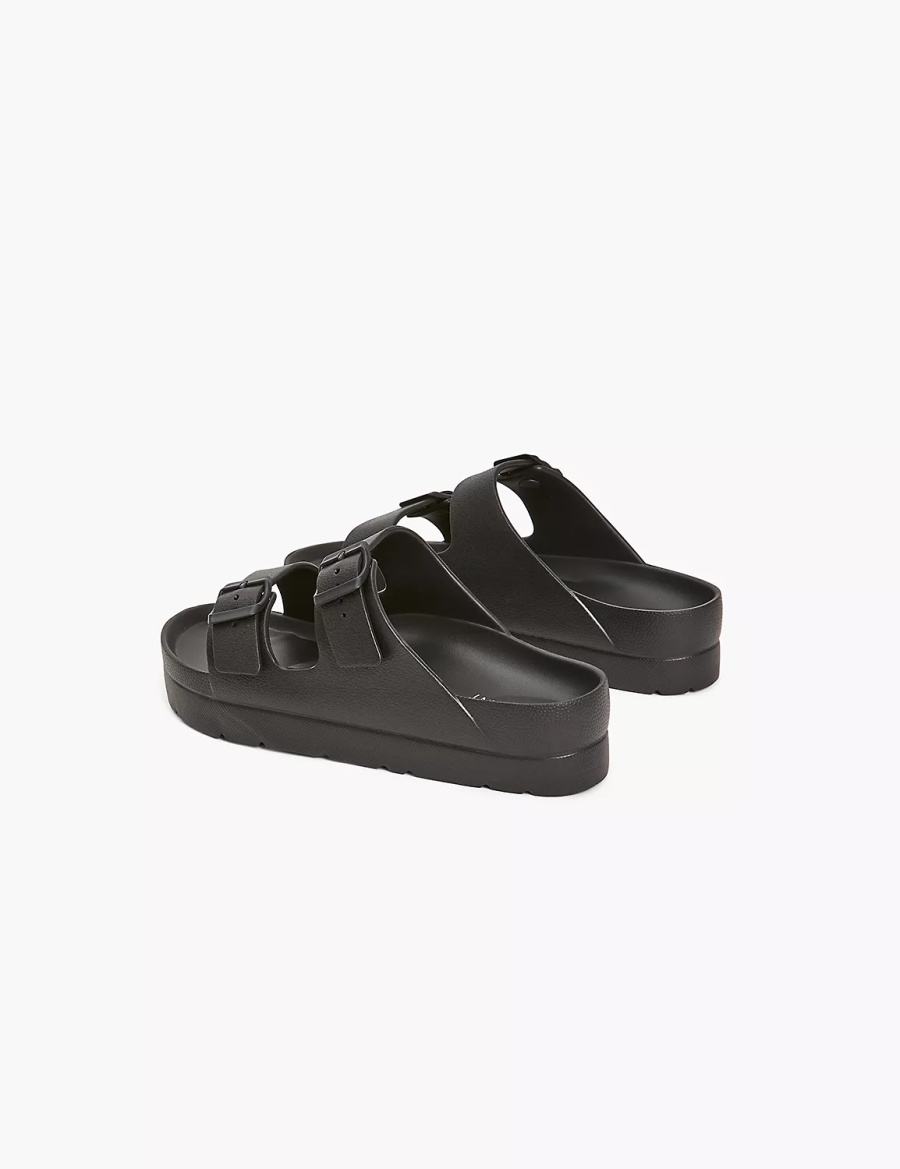 Women Lane Bryant Double-Band Slide Sandals Black | LFS6264LF