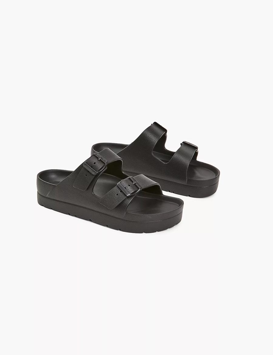 Women Lane Bryant Double-Band Slide Sandals Black | LFS6264LF