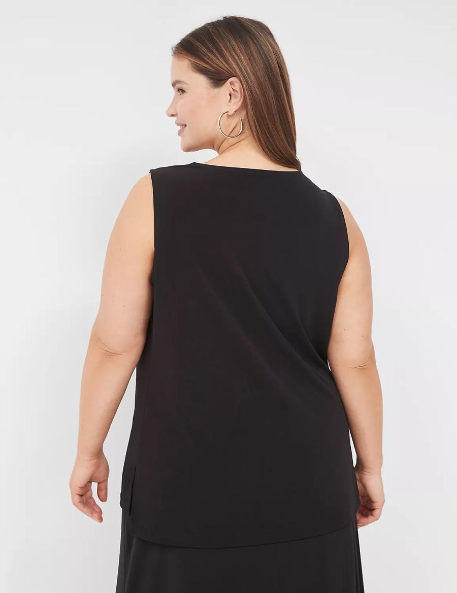 Women Lane Bryant Drape-Neck Shell T Shirts Black | WQR7044CJ
