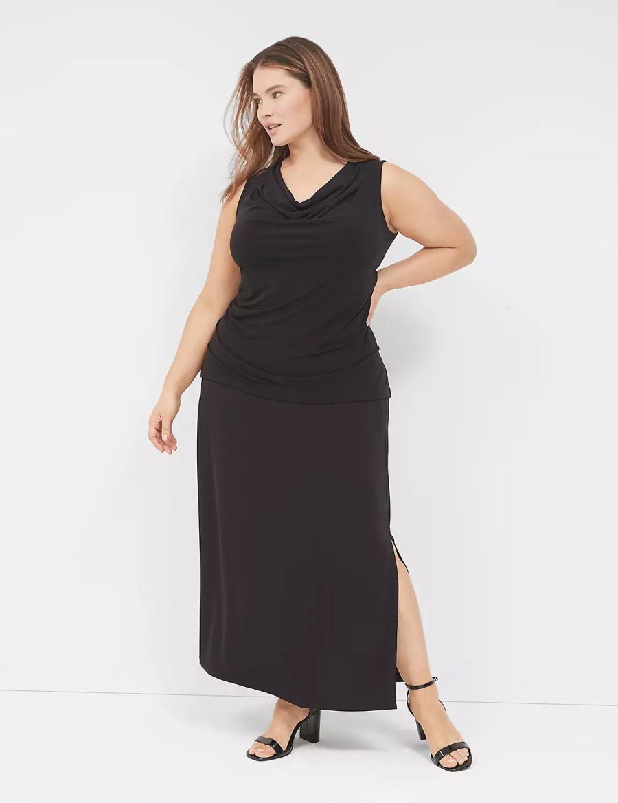 Women Lane Bryant Drape-Neck Shell T Shirts Black | WQR7044CJ