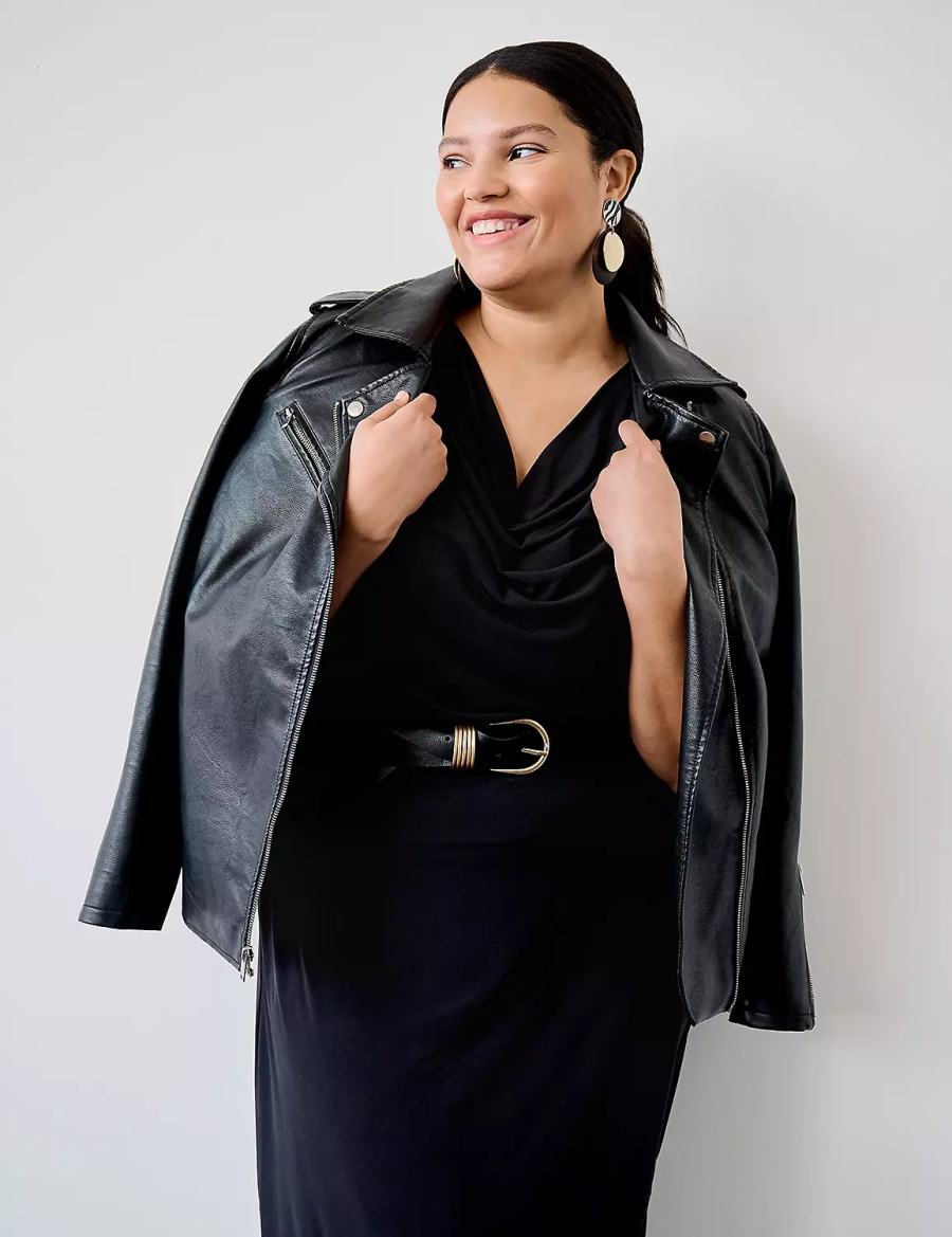 Women Lane Bryant Drape-Neck Shell T Shirts Black | WQR7044CJ