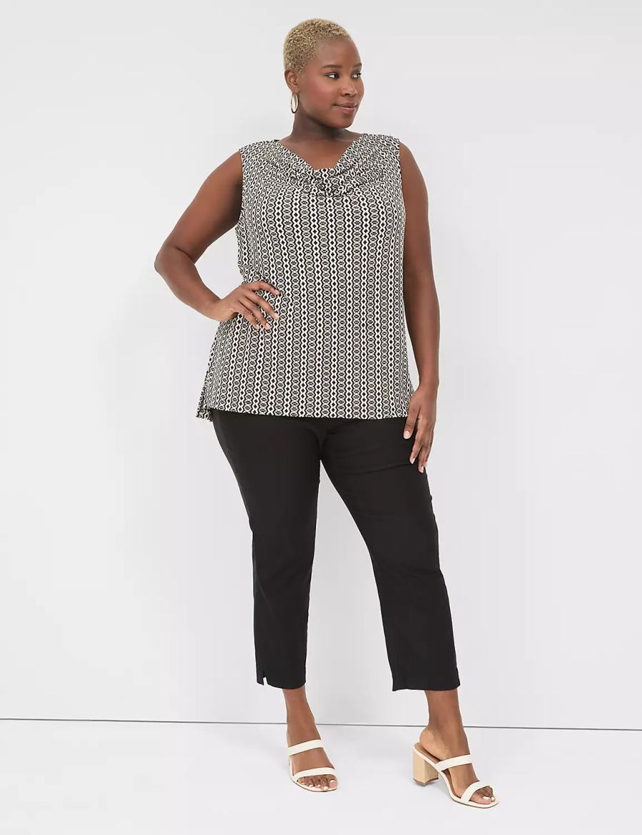 Women Lane Bryant Drape-Neck Shell T Shirts Black | LFS7230NI