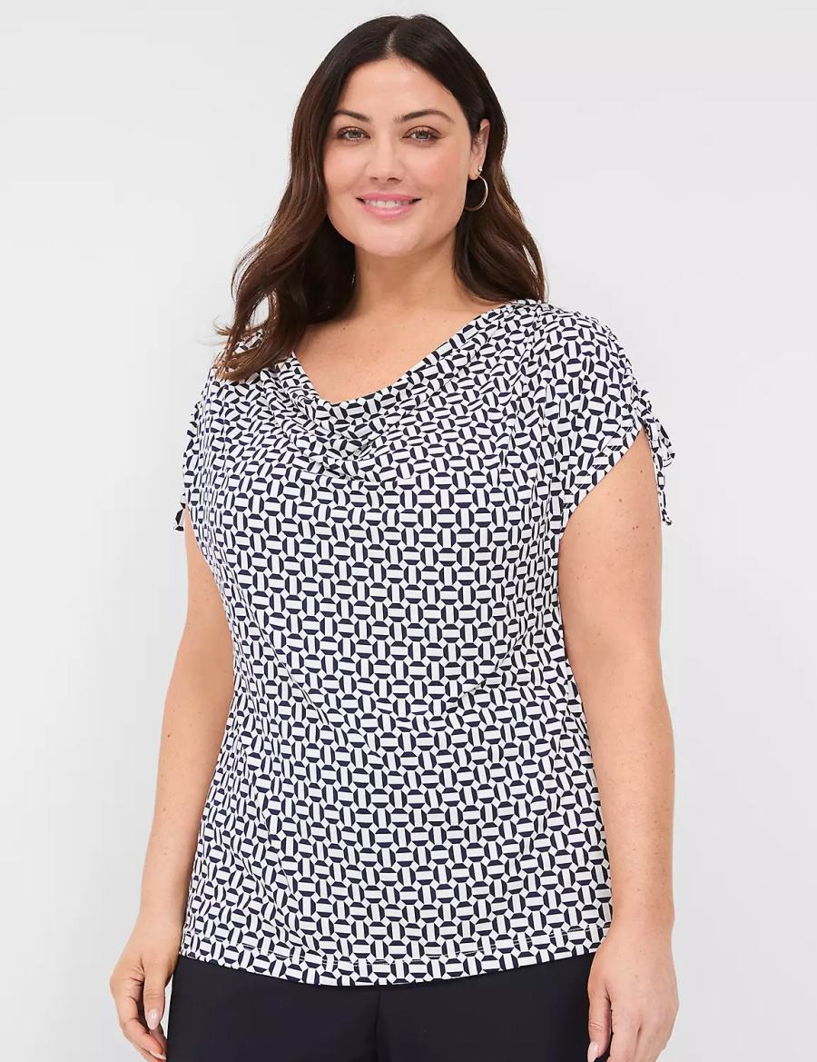 Women Lane Bryant Drawcord Cap-Sleeve Drape-Neck Top T Shirts Navy | XWG4382WG