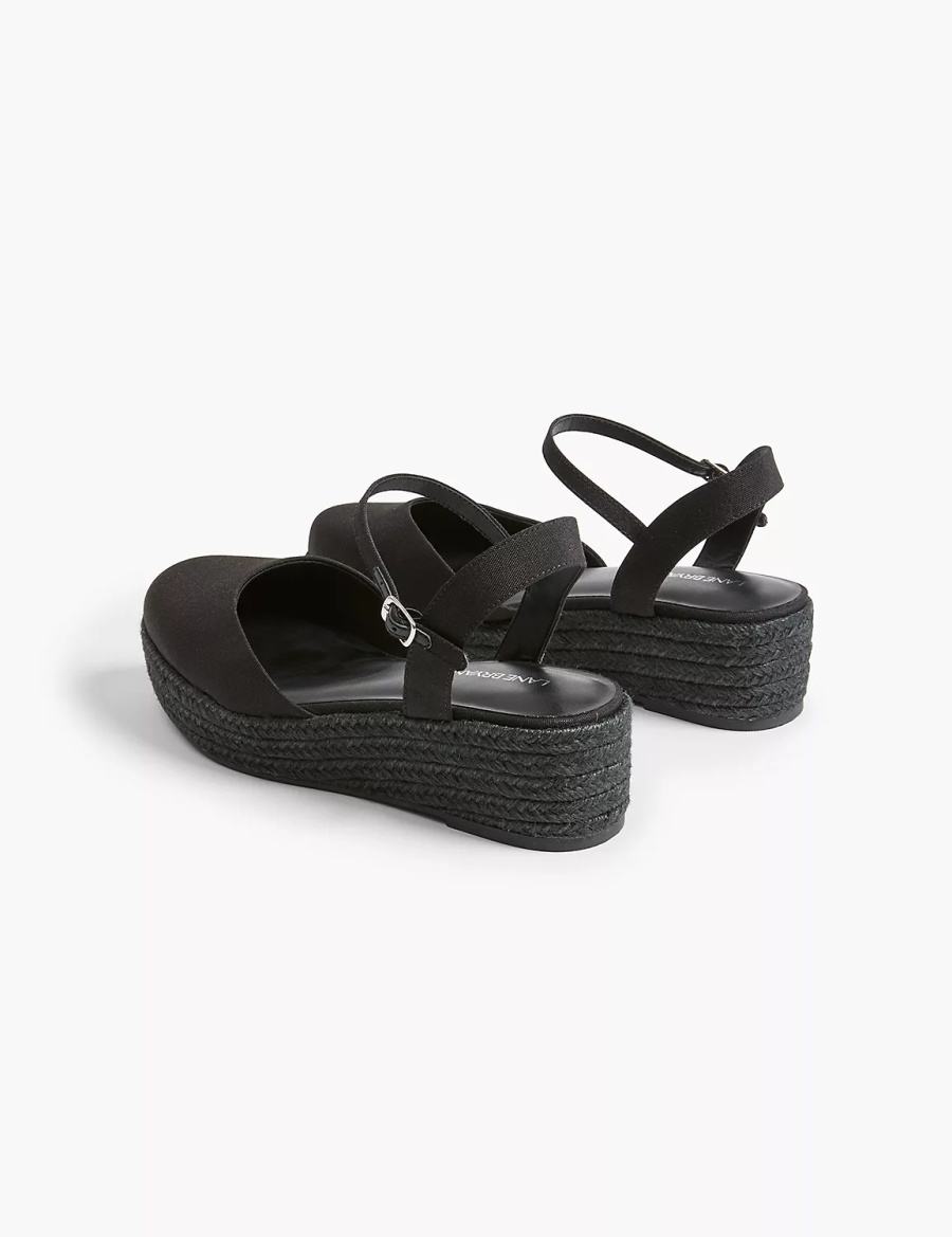Women Lane Bryant Dream Cloud Ankle-Strap Espadrille Wedge Sandals Black | NZX9153QM
