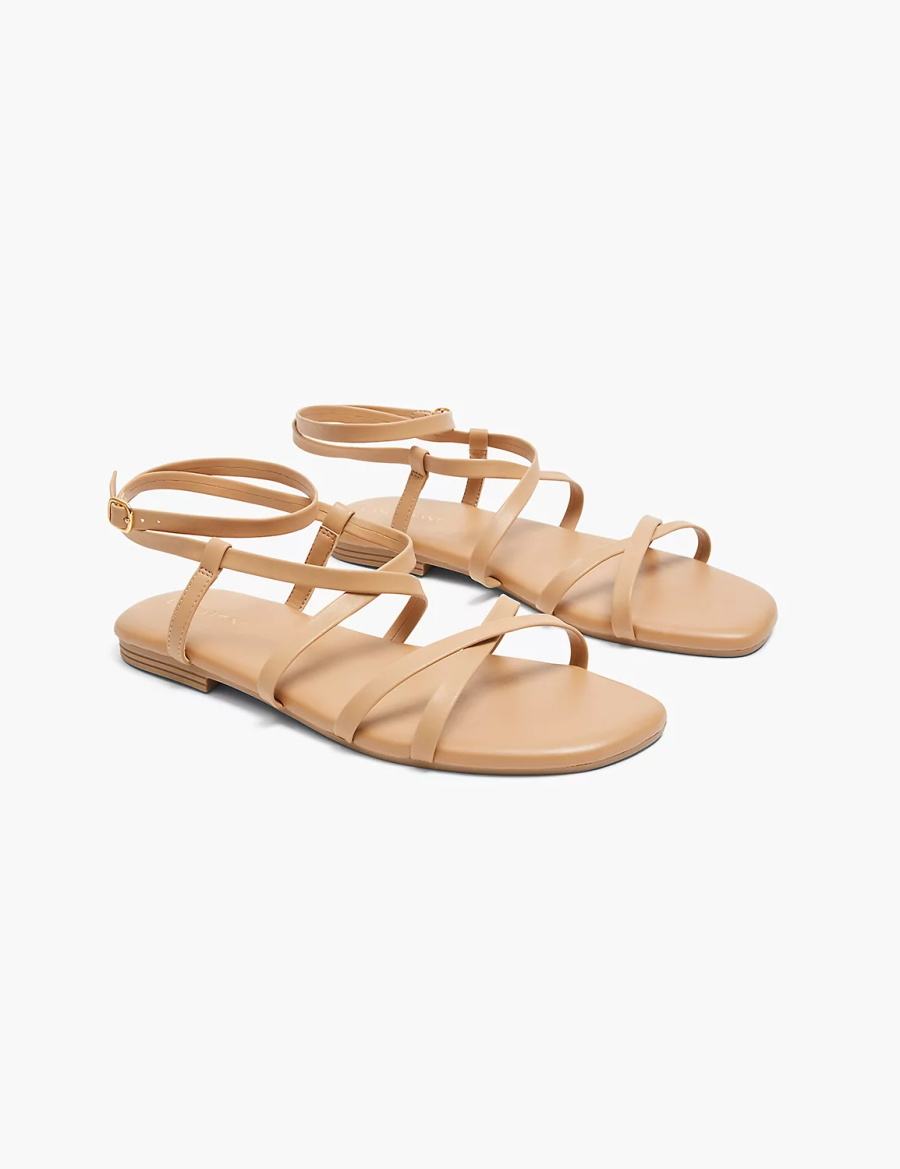 Women Lane Bryant Dream Cloud Ankle-Strap Faux-Leather Gladiator Flat Sandals Brown | JQD8368DG
