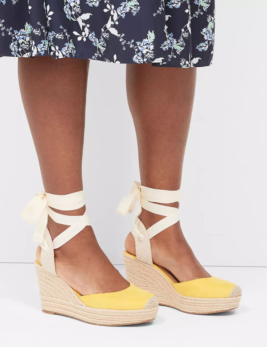 Women Lane Bryant Dream Cloud Ankle-Tie Espadrille Wedge Sandals Yellow | KGI6762GU