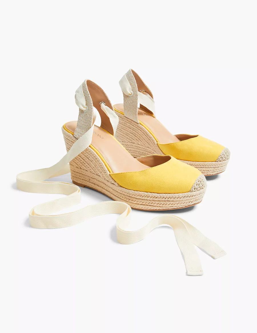 Women Lane Bryant Dream Cloud Ankle-Tie Espadrille Wedge Sandals Yellow | KGI6762GU