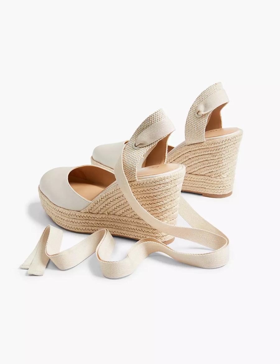 Women Lane Bryant Dream Cloud Ankle-Tie Espadrille Wedge Sandals White | BKH945VZ