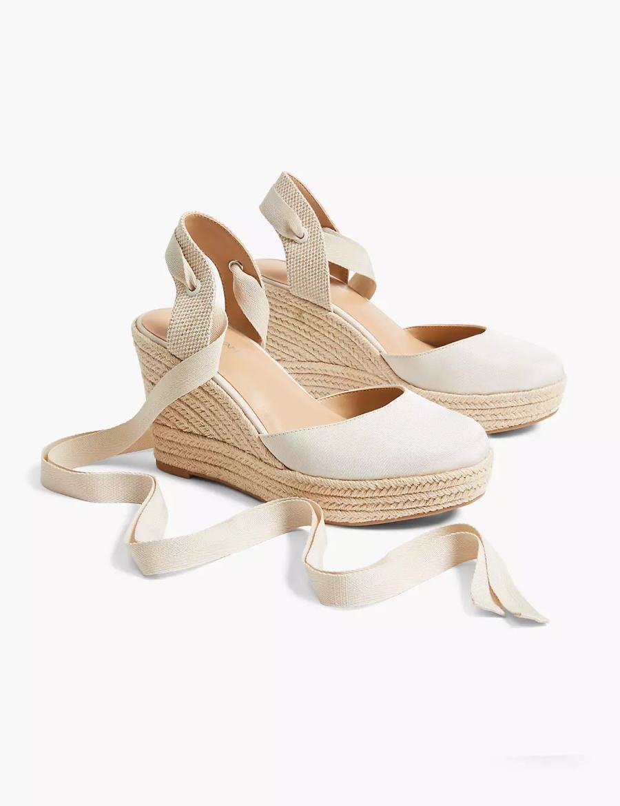 Women Lane Bryant Dream Cloud Ankle-Tie Espadrille Wedge Sandals White | BKH945VZ