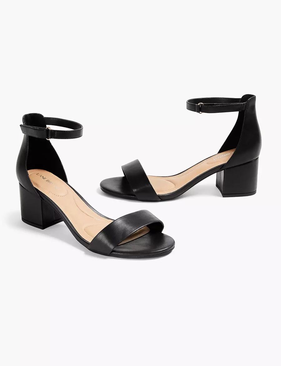 Women Lane Bryant Dream Cloud Ankle Strap Block-Heel - Faux Leather Heels Sandals Black | VII1253IX