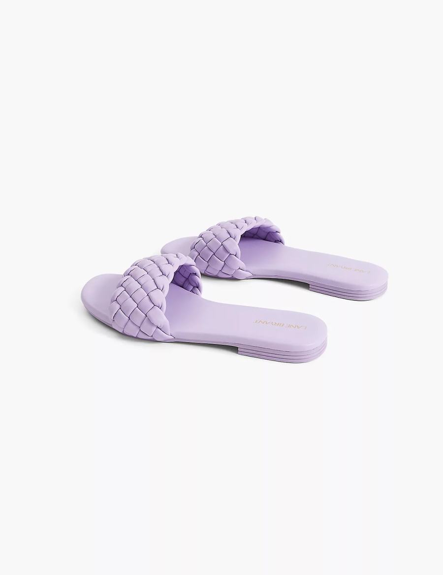 Women Lane Bryant Dream Cloud Braided Faux-Leather Slide Sandals Purple | KKA6049XL