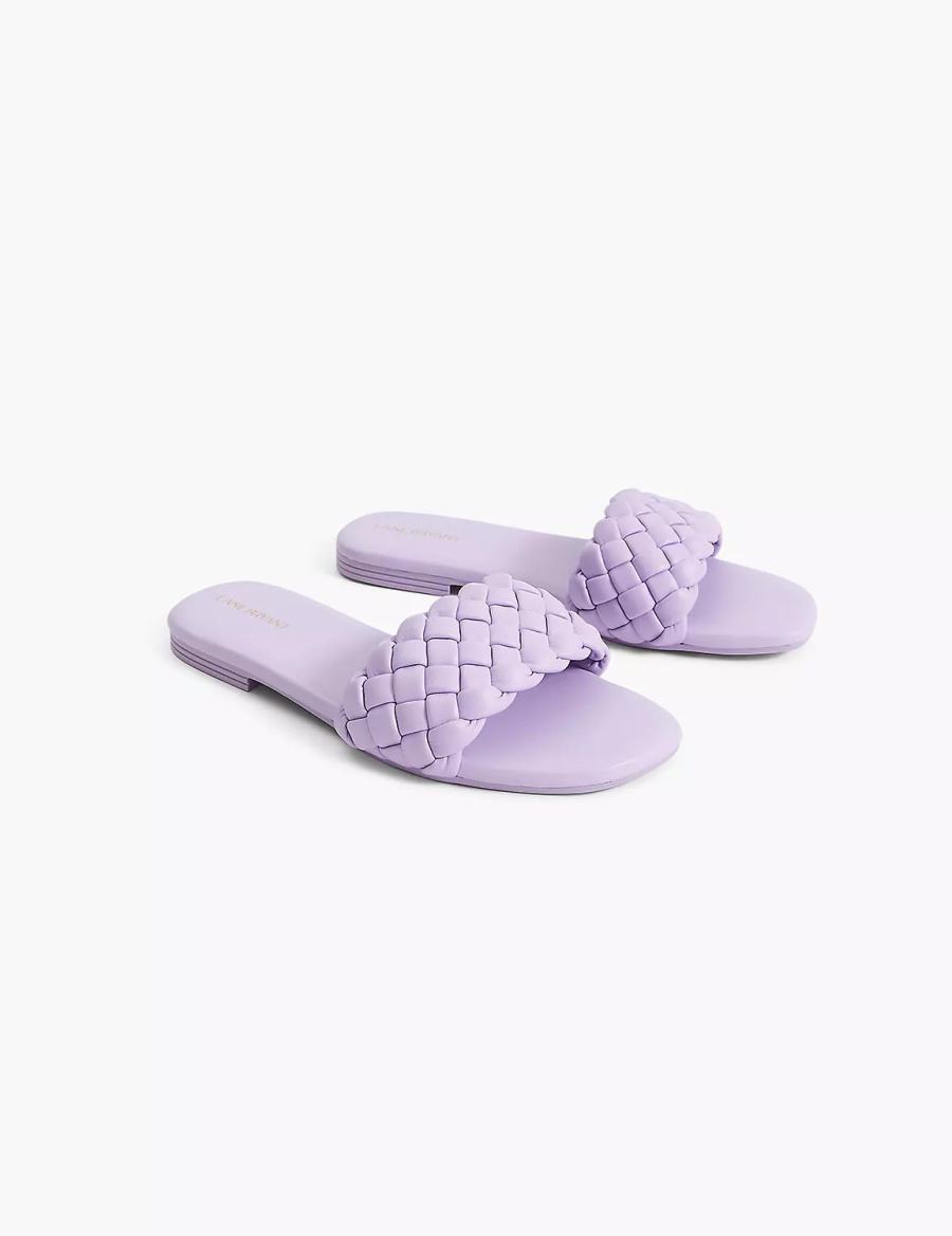 Women Lane Bryant Dream Cloud Braided Faux-Leather Slide Sandals Purple | KKA6049XL