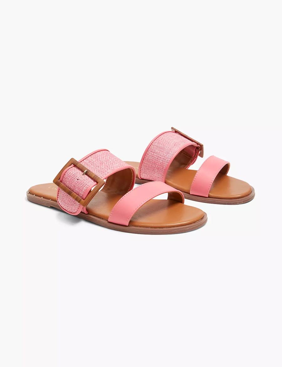 Women Lane Bryant Dream Cloud Buckle Slip-On Flat Sandals Coral | KVF3418CU