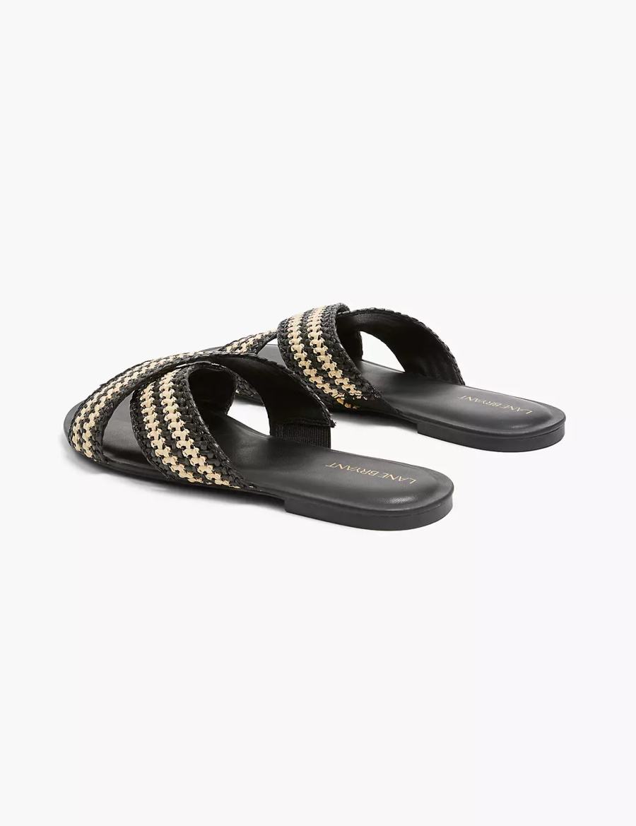 Women Lane Bryant Dream Cloud Criss-Cross Raffia Slide Sandals Black | AUT2595IT