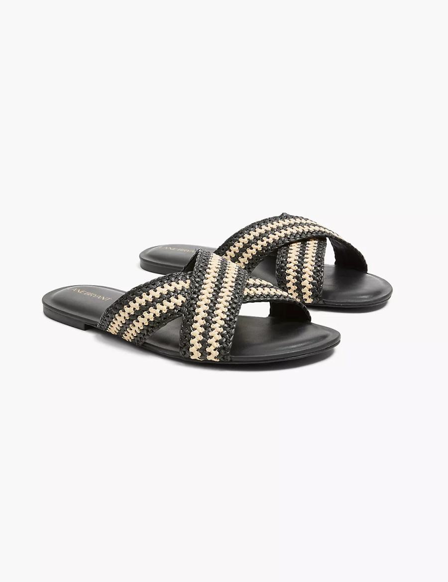 Women Lane Bryant Dream Cloud Criss-Cross Raffia Slide Sandals Black | AUT2595IT