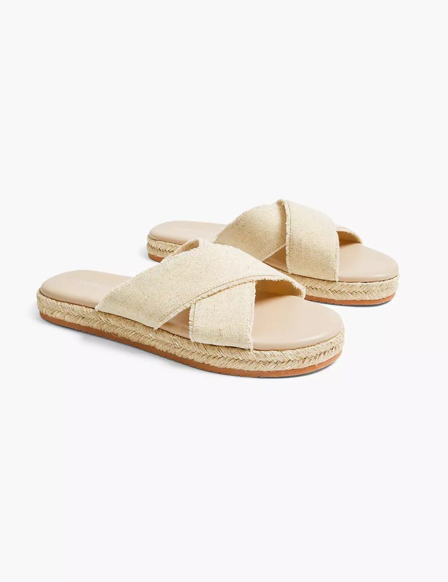 Women Lane Bryant Dream Cloud Criss-Cross Espadrille Slide Sandals Beige | AAO4328DR