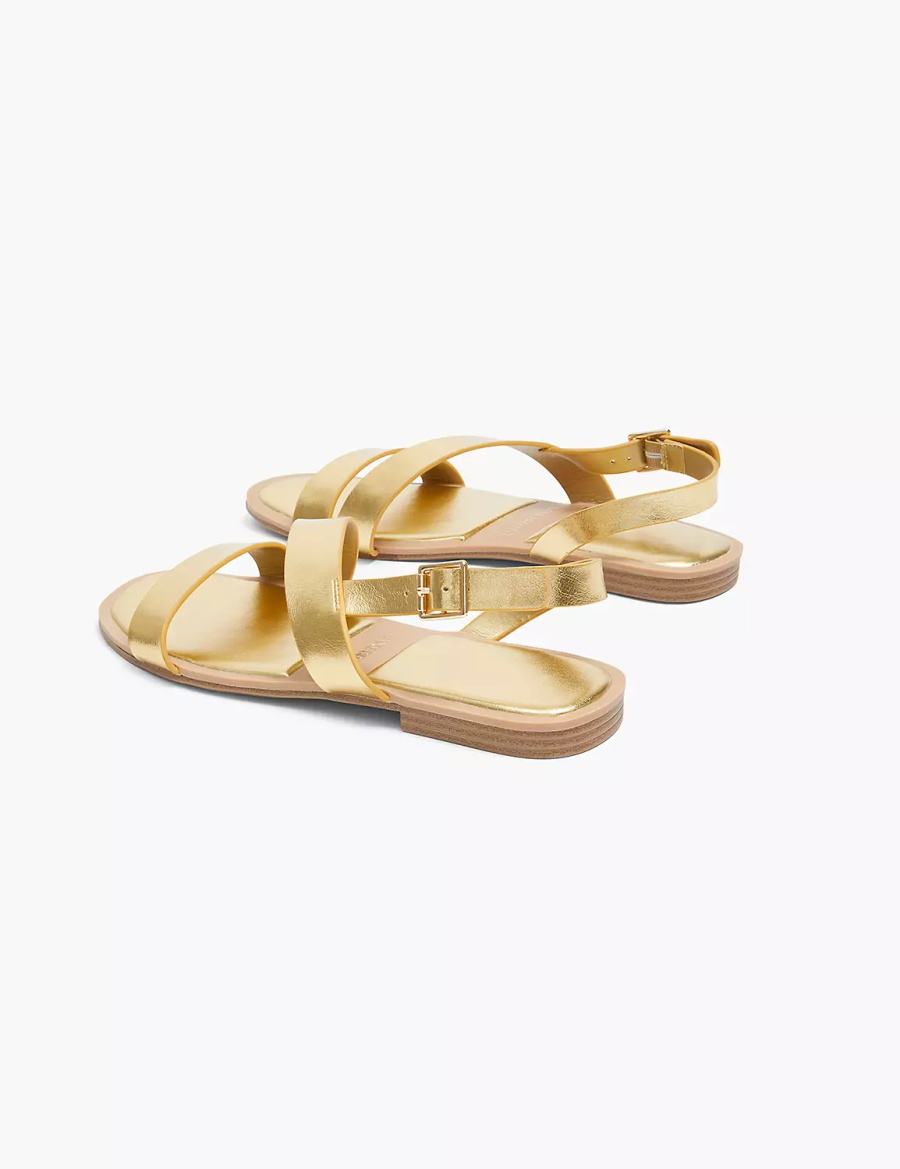 Women Lane Bryant Dream Cloud Double-Band Faux-Leather Flat Sandals Gold | JBZ4733GD