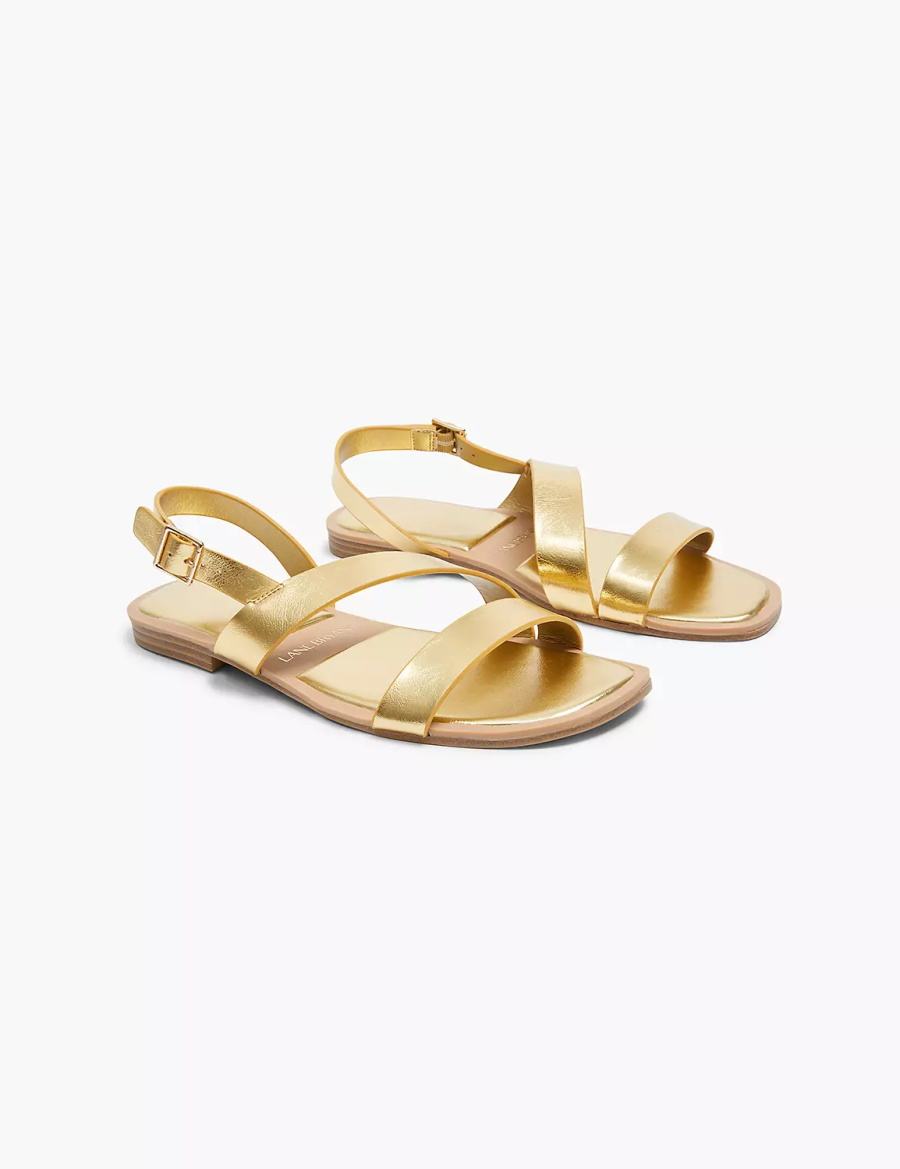 Women Lane Bryant Dream Cloud Double-Band Faux-Leather Flat Sandals Gold | JBZ4733GD
