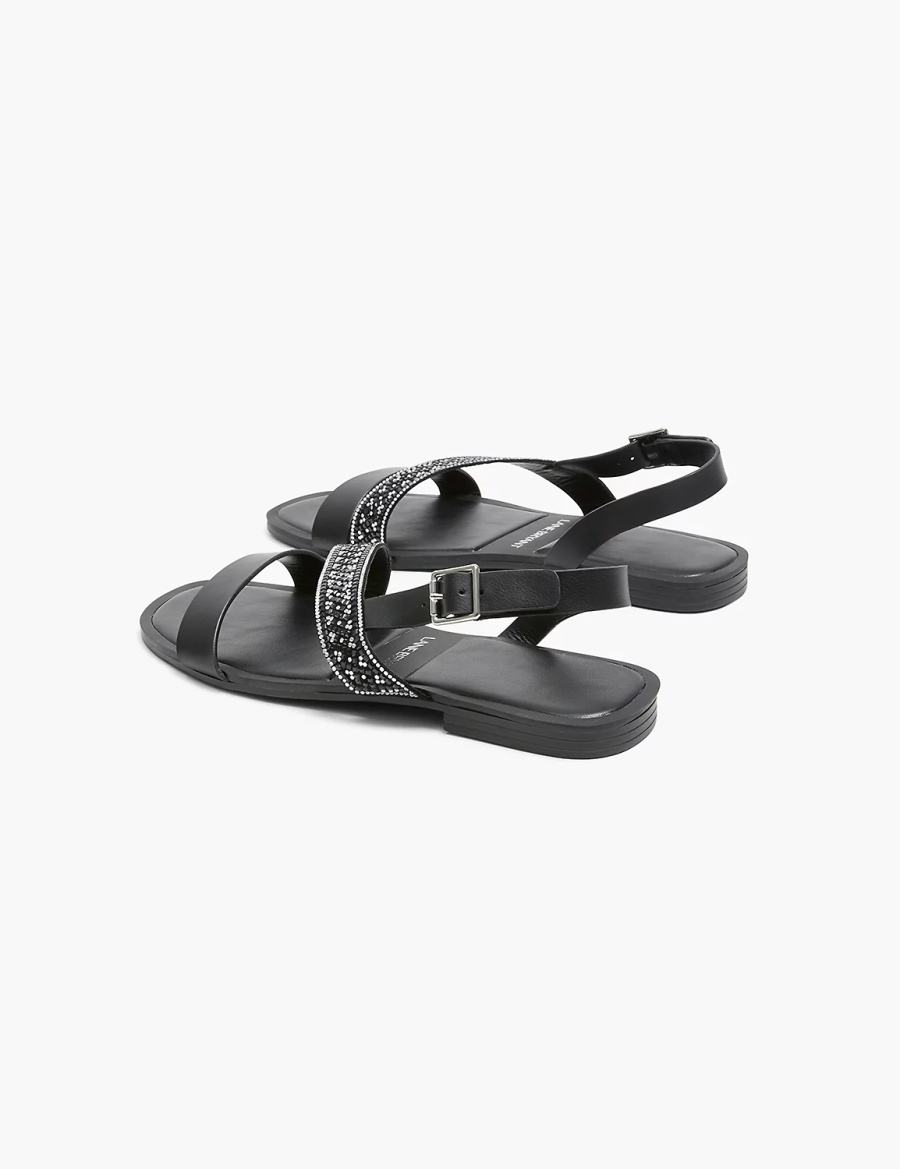 Women Lane Bryant Dream Cloud Double-Band Faux-Leather Flat Sandals Black | DZC782WT