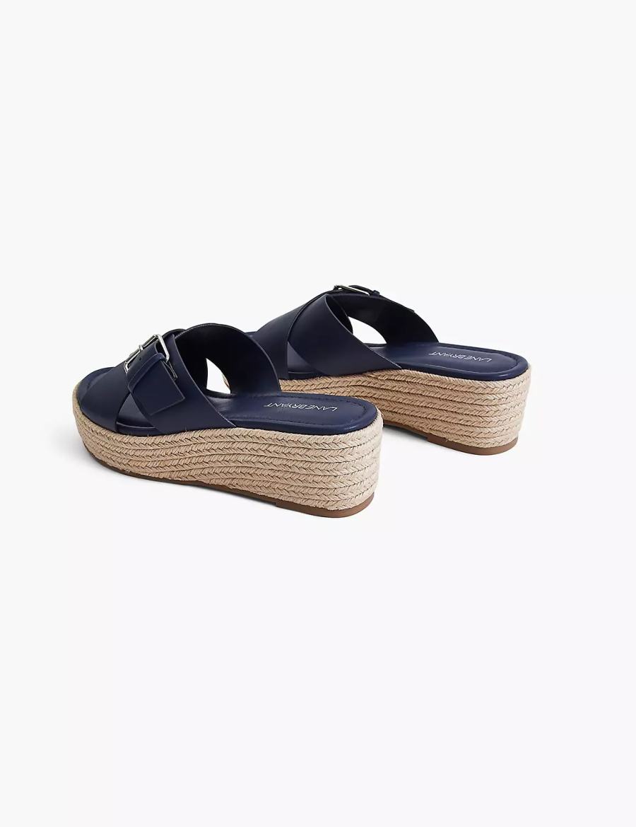 Women Lane Bryant Dream Cloud Faux-Leather Espadrille Wedge Sandals Blue | FWO690TG