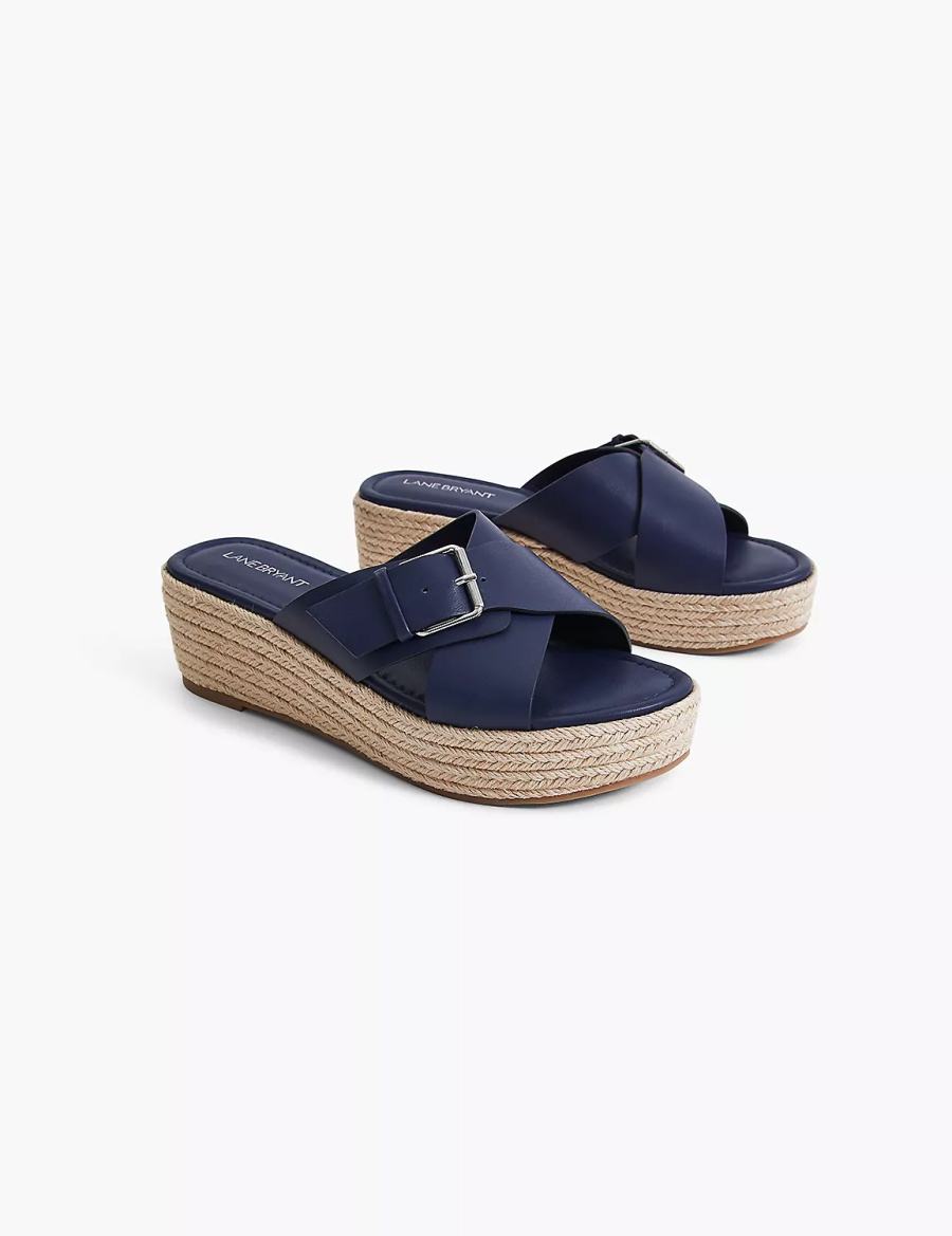 Women Lane Bryant Dream Cloud Faux-Leather Espadrille Wedge Sandals Blue | FWO690TG