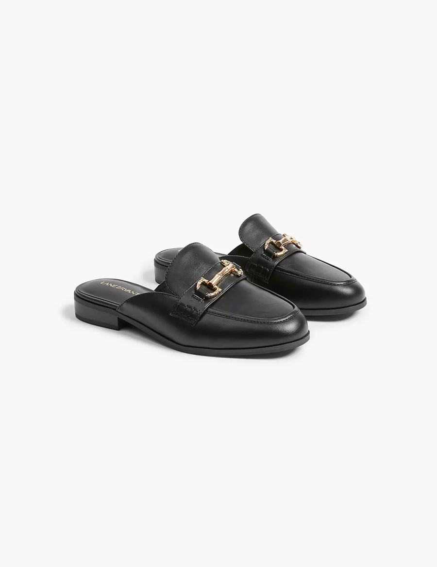 Women Lane Bryant Dream Cloud Faux-Leather Loafer Mules Black | IUE1912ZF