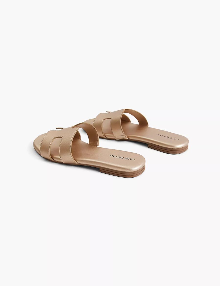Women Lane Bryant Dream Cloud Faux-Leather Slip-On Flat Sandals Gold | NSV5237EH