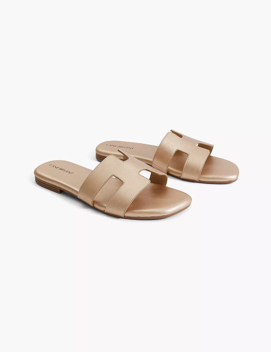 Women Lane Bryant Dream Cloud Faux-Leather Slip-On Flat Sandals Gold | NSV5237EH