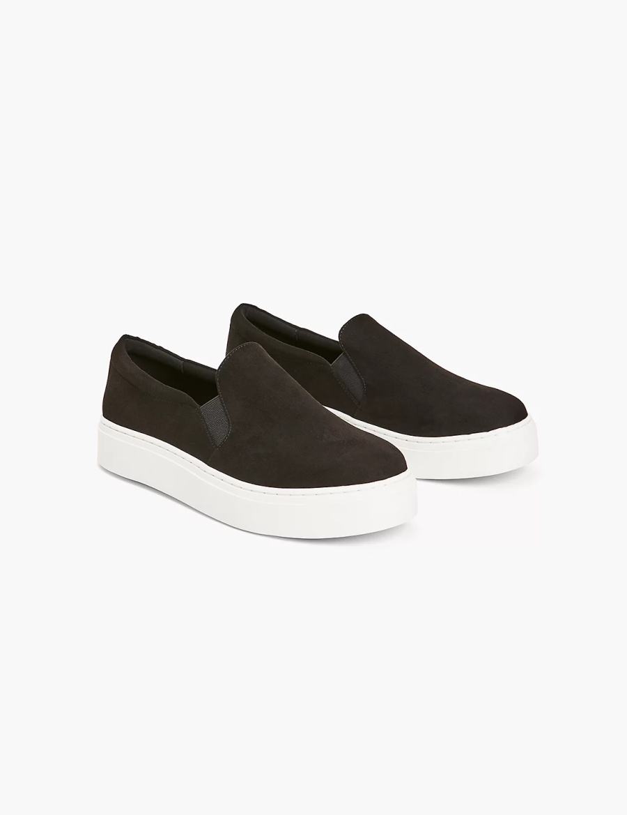 Women Lane Bryant Dream Cloud Faux-Suede Slip-On Sneakers Black | XJF3555WO