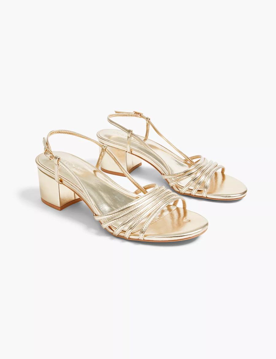 Women Lane Bryant Dream Cloud Metallic Strappy Low Block Heel Heels Sandals Gold | NBJ9585UJ