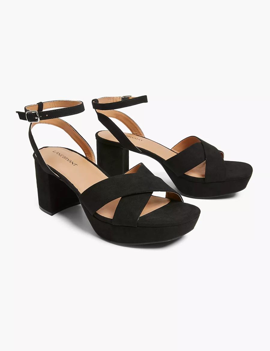 Women Lane Bryant Dream Cloud Platform Strappy Block Heel Heels Sandals Black | MIR2497GL